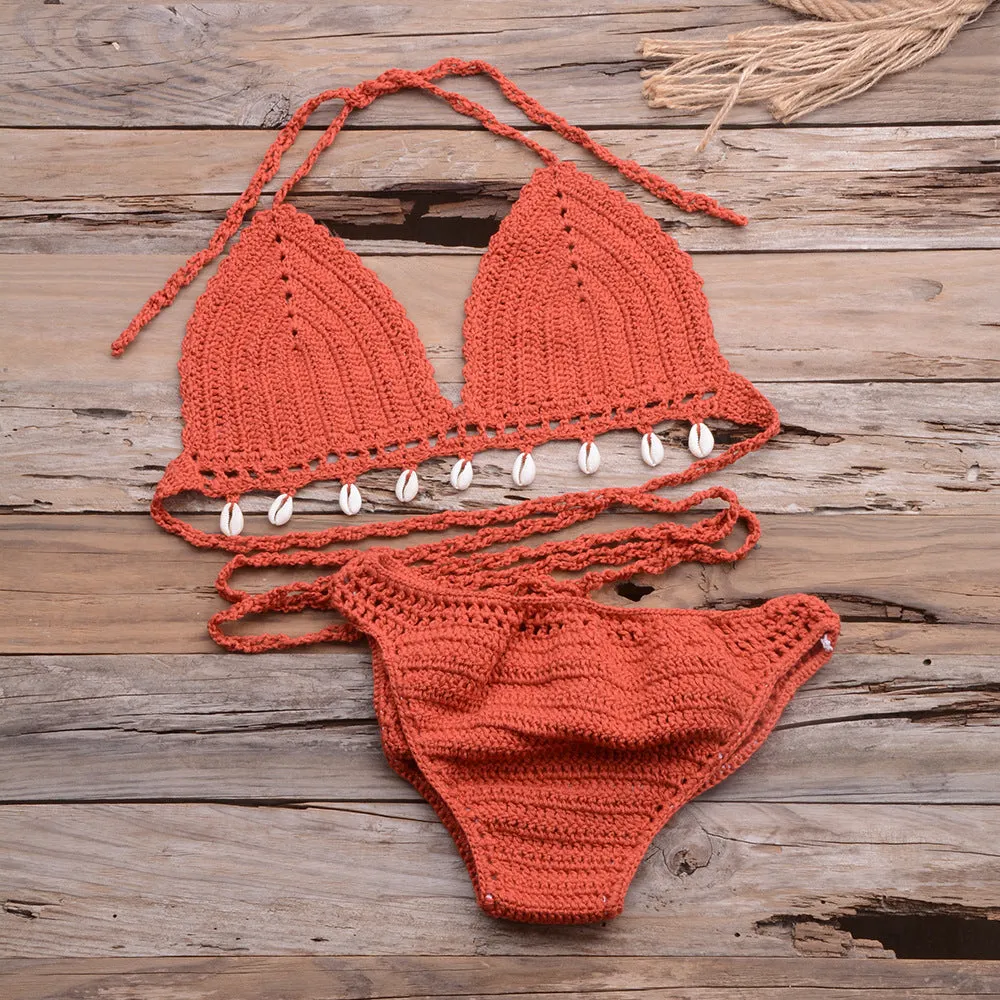 Hollow Shell Top Hand-Woven Bikini Outdoor