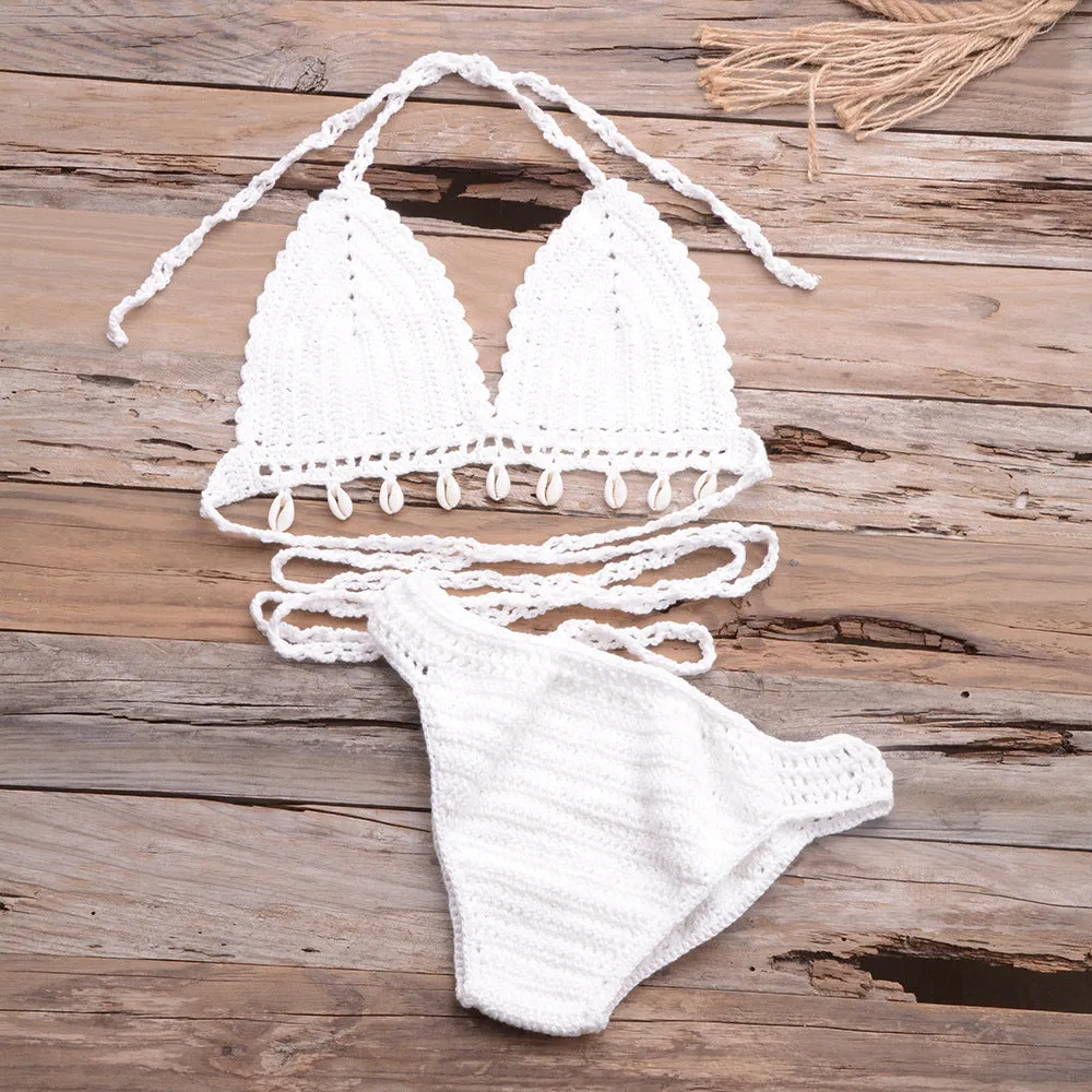 Hollow Shell Top Hand-Woven Bikini Outdoor