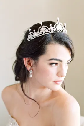 LOTUS FLOWER Tiara - Simulated Diamond and Pearl Tiara