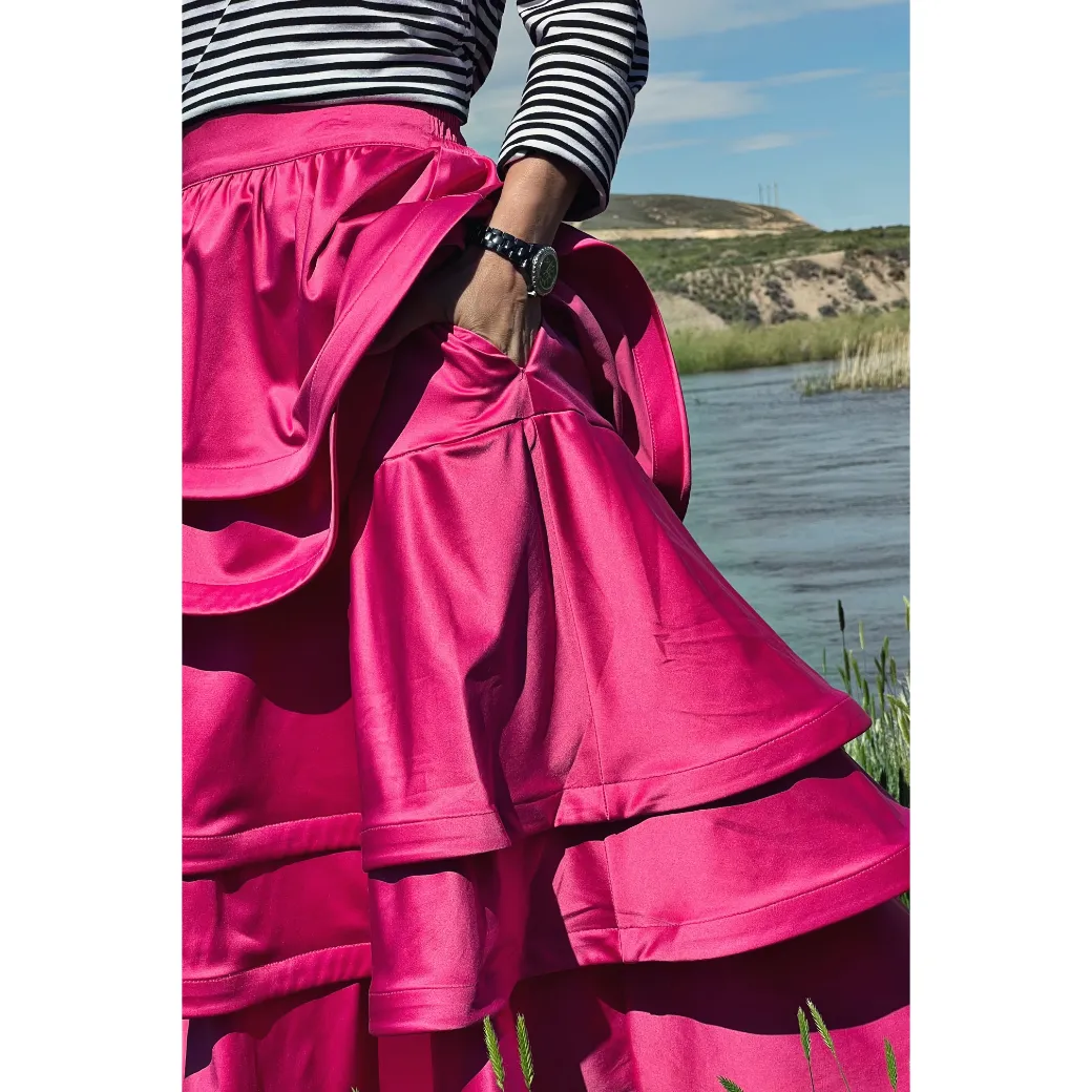 MIDI Teagan Skirt - Hot Pink