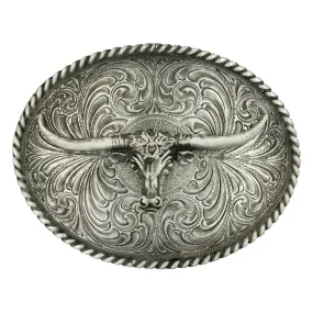 Oval Longhorn Classic Antiqued Attitude Belt Buckle by Montana Silversmiths