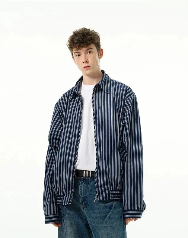 Oversized Striped Zip-Up Collared Jacket