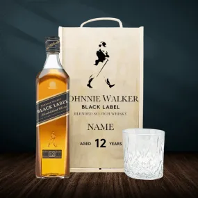 Personalised Johnnie Walker Black Label 12 Year Old Scotch Whisky Gift Set with Glass