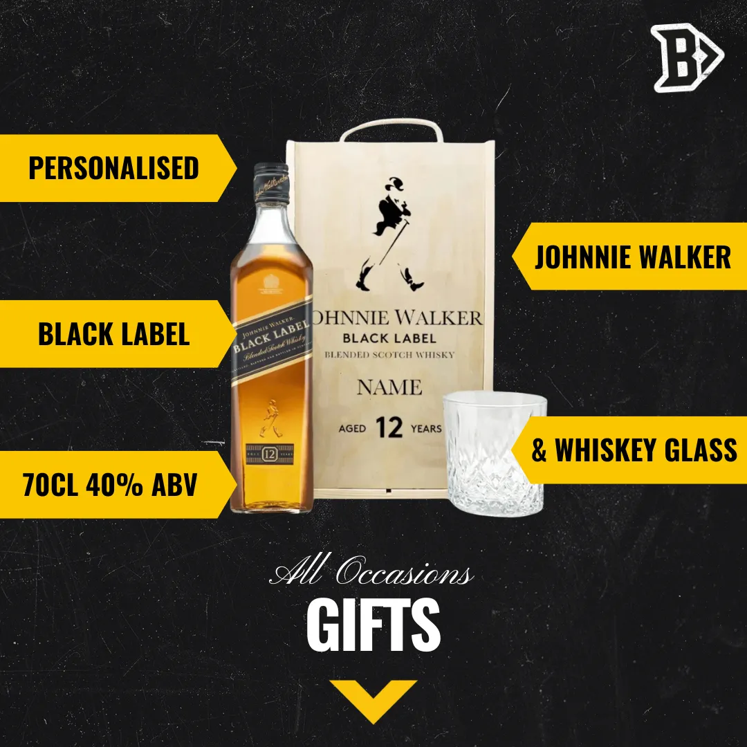 Personalised Johnnie Walker Black Label 12 Year Old Scotch Whisky Gift Set with Glass