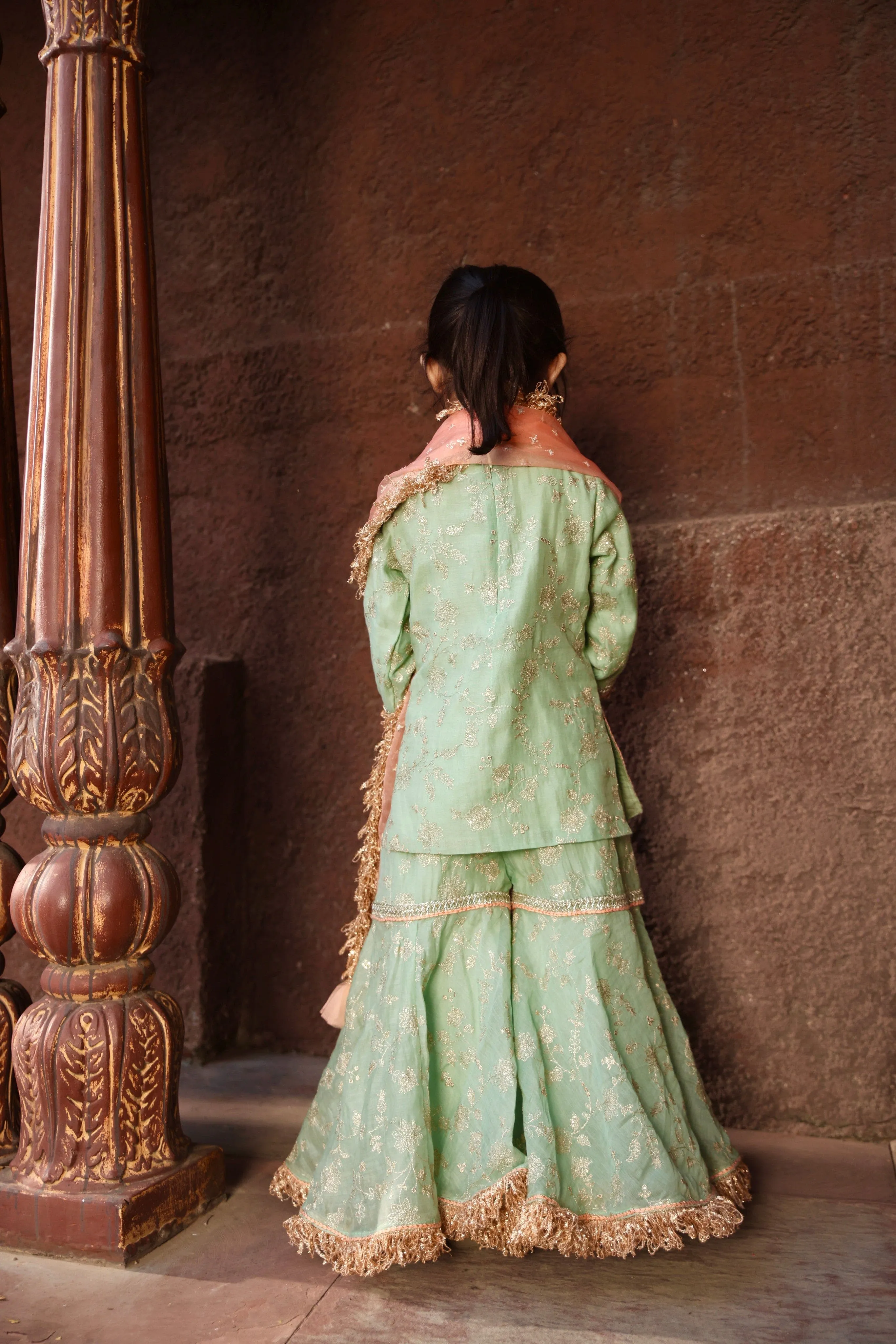 Pre Order: Green Embroidery Kurti Sharara