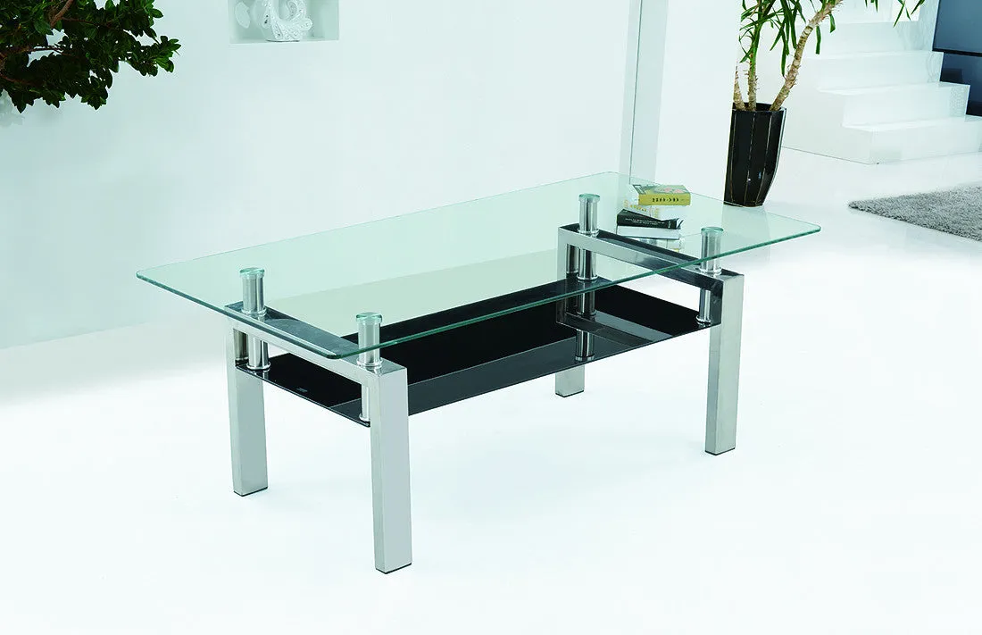 Rectangular Glass Stainless Steel Coffee Table Black