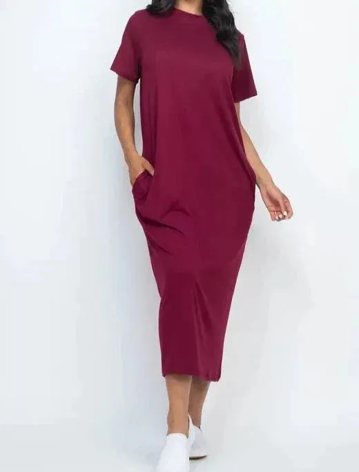 SPA T-Shirt Midi Dress with Side Pockets