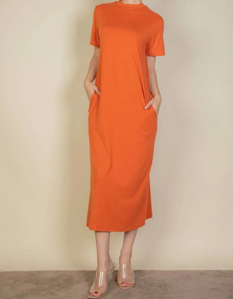 SPA T-Shirt Midi Dress with Side Pockets