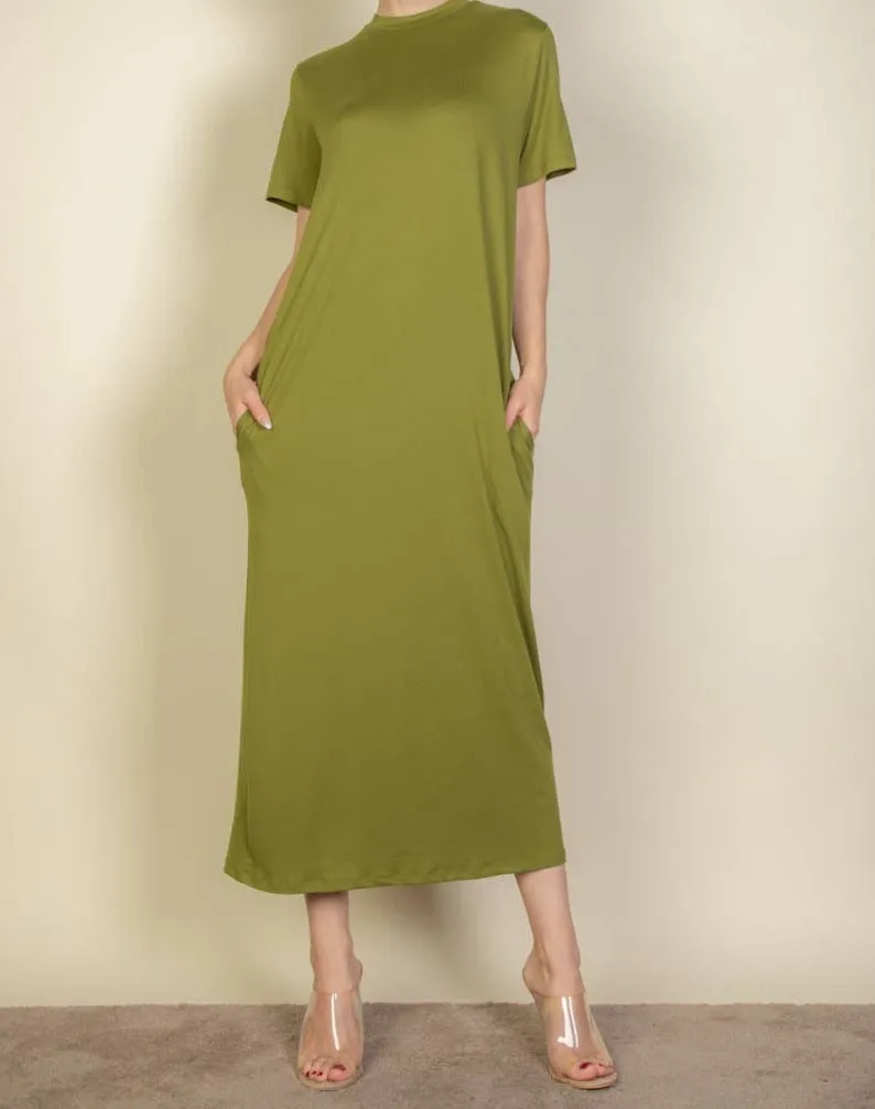 SPA T-Shirt Midi Dress with Side Pockets