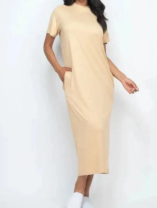 SPA T-Shirt Midi Dress with Side Pockets