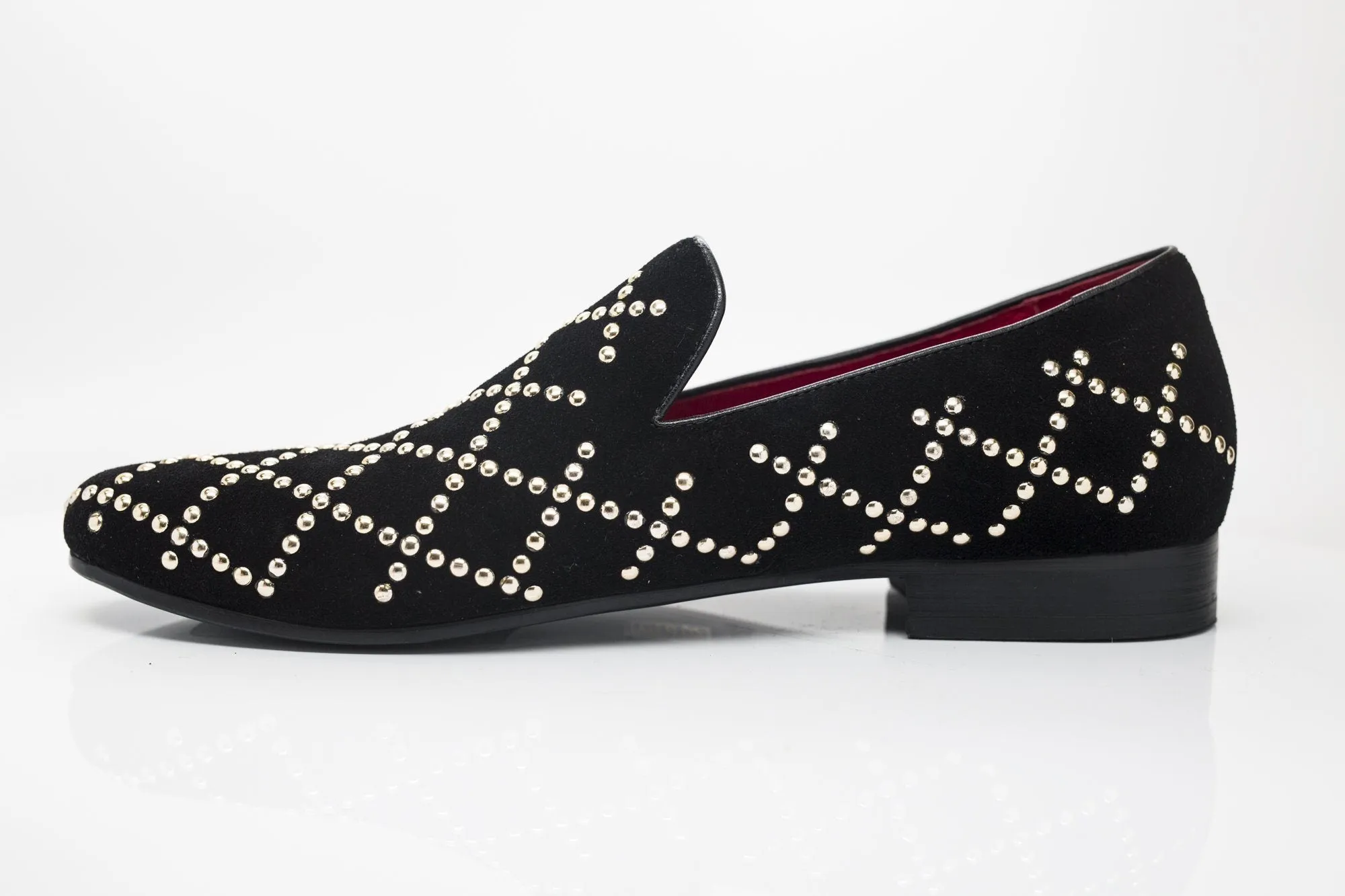 Studded Suede Slip-On Loafer Black