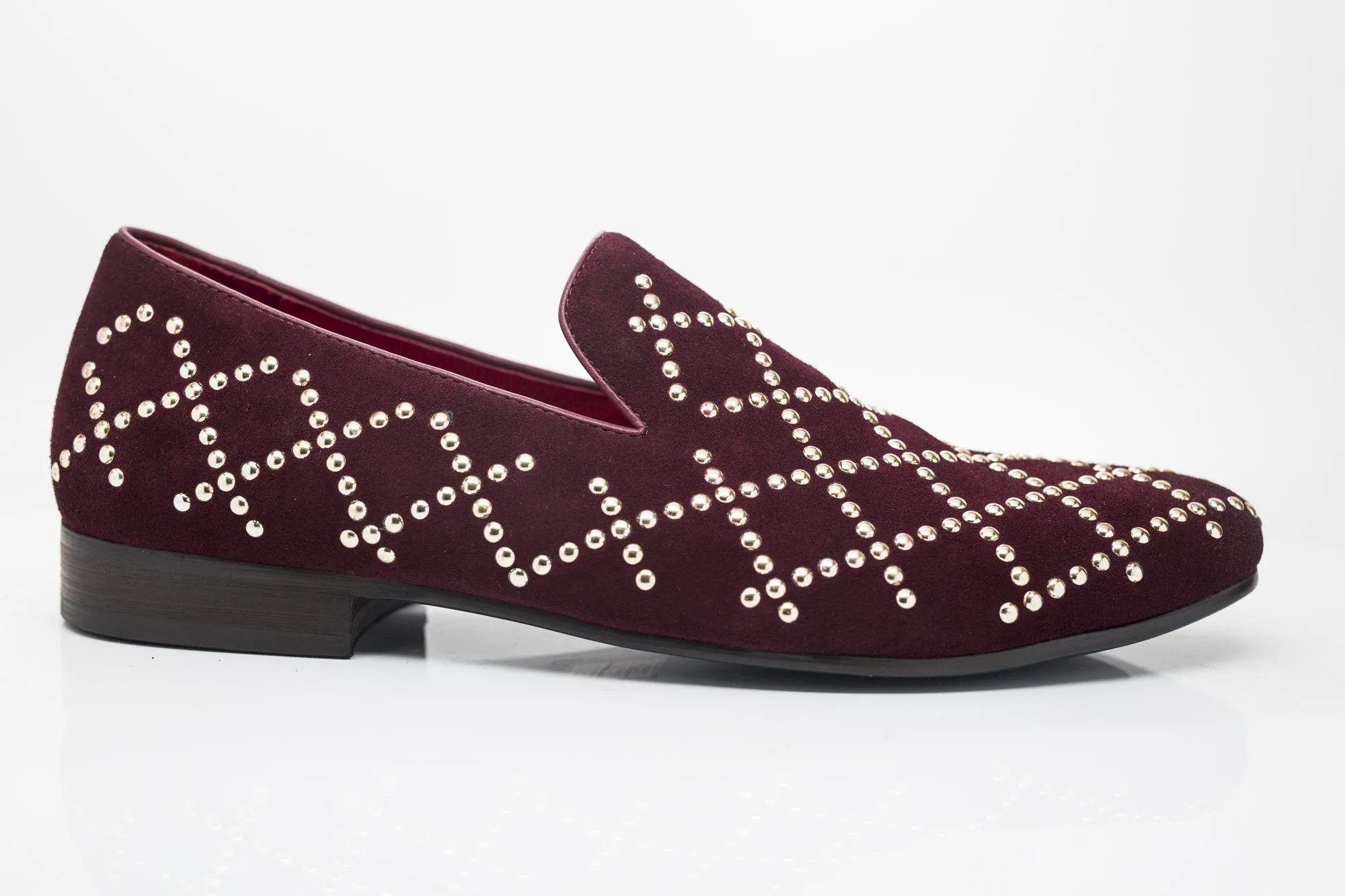 Studded Suede Slip-On Loafer Burgundy