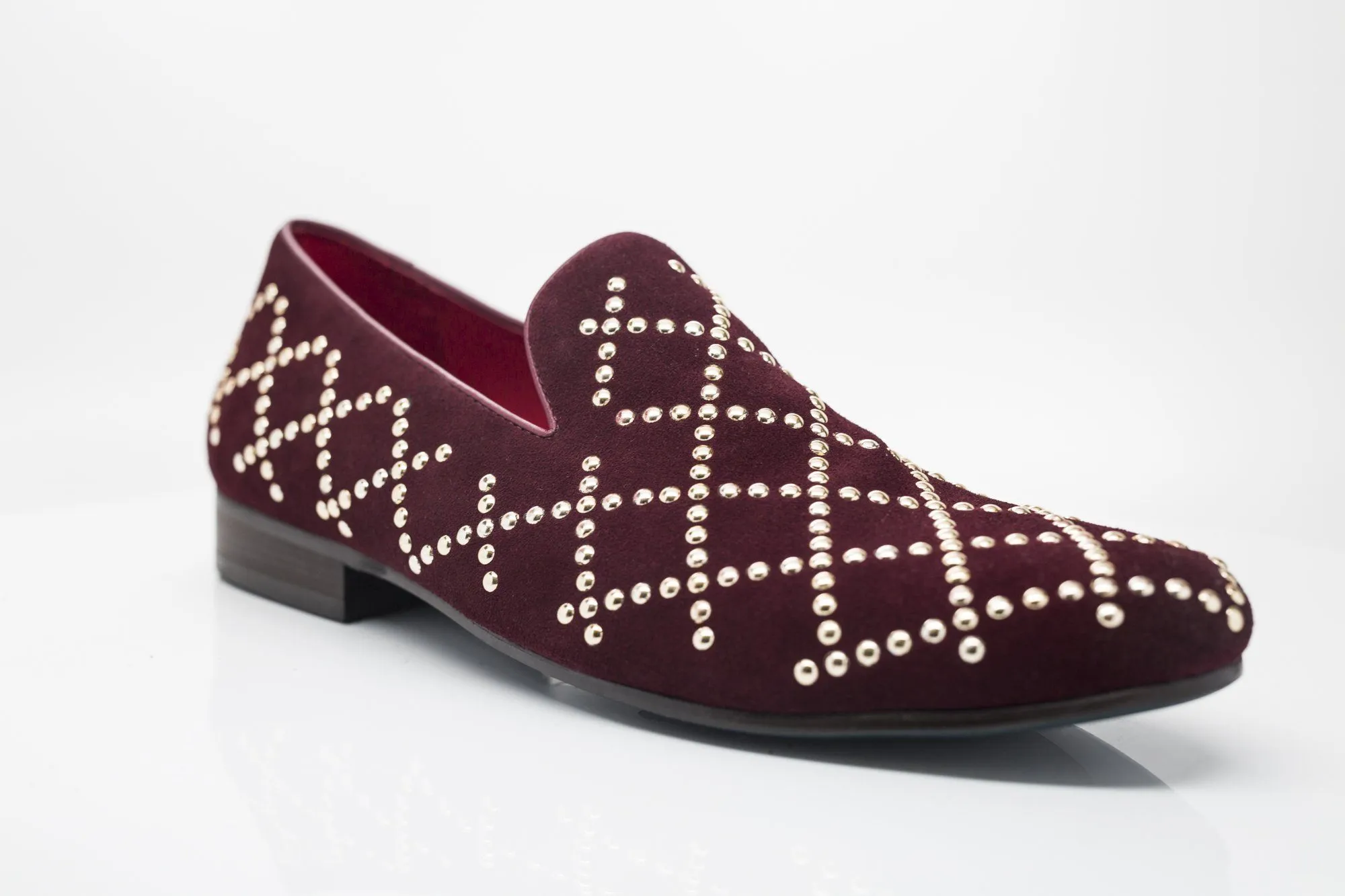 Studded Suede Slip-On Loafer Burgundy