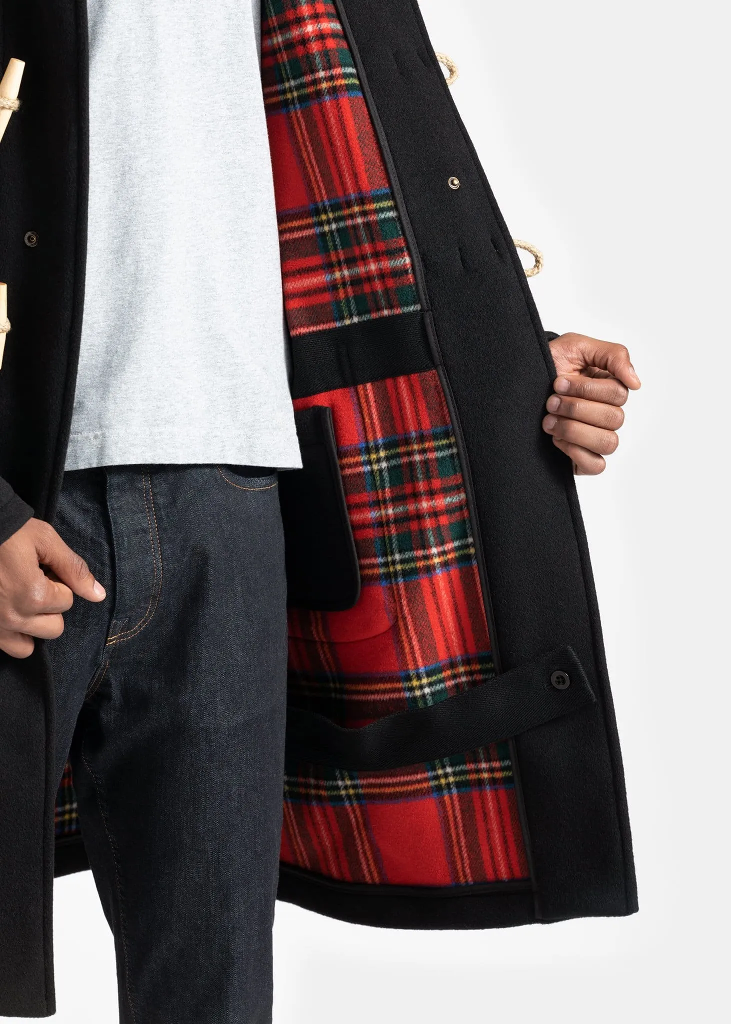 Tartan Monty Duffle Coat Black Stewart