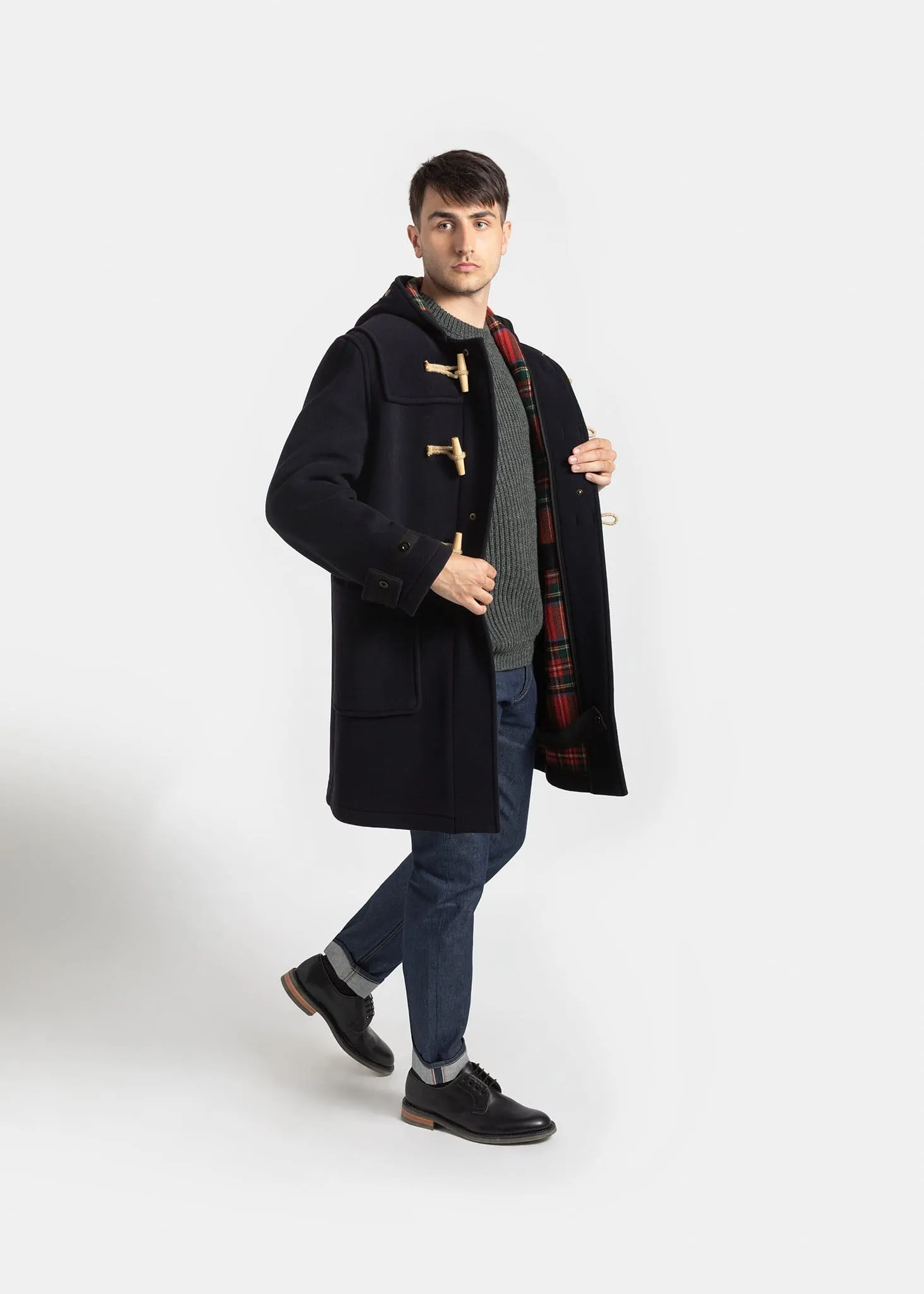 Tartan Monty Duffle Coat Navy Stewart