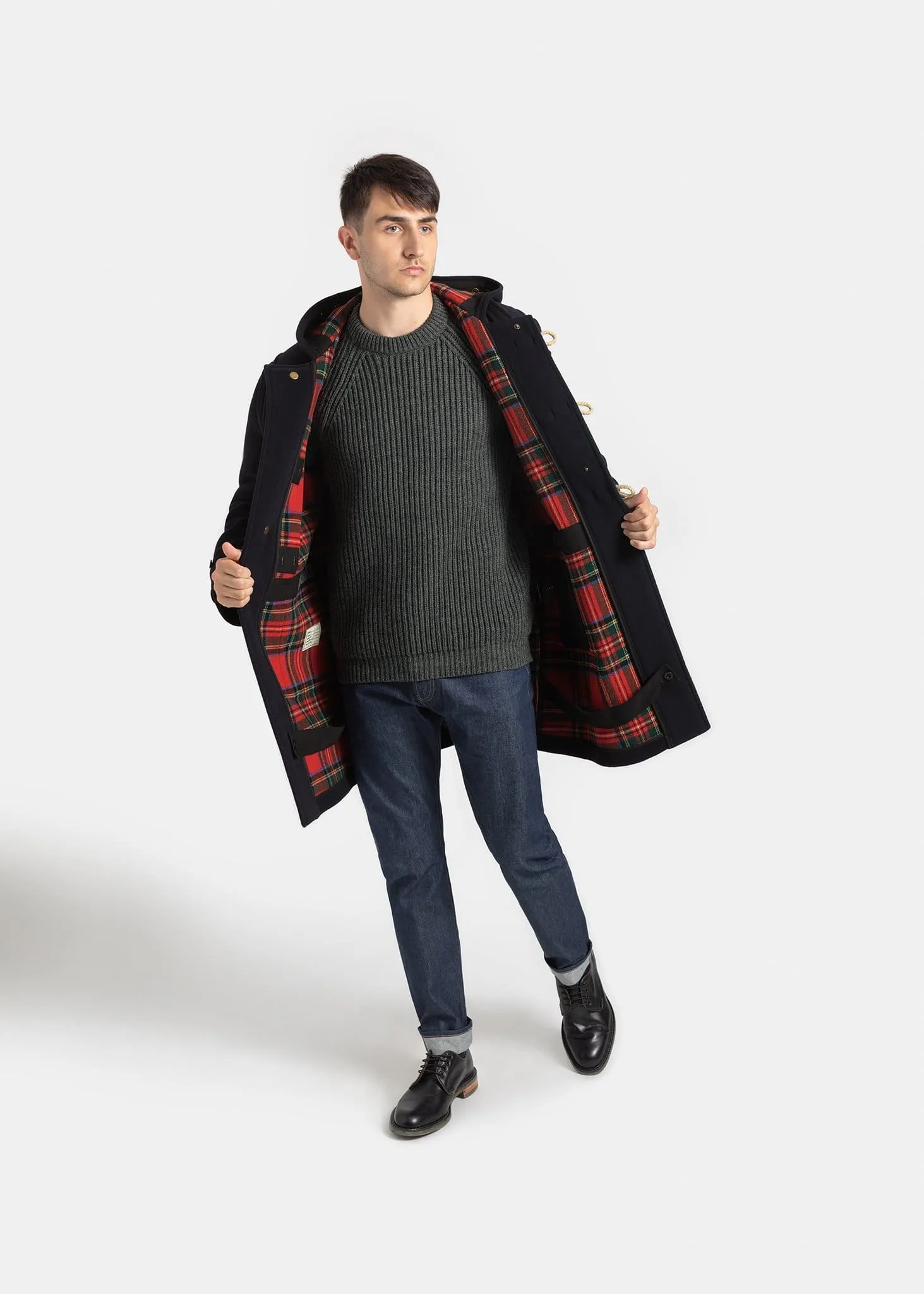 Tartan Monty Duffle Coat Navy Stewart