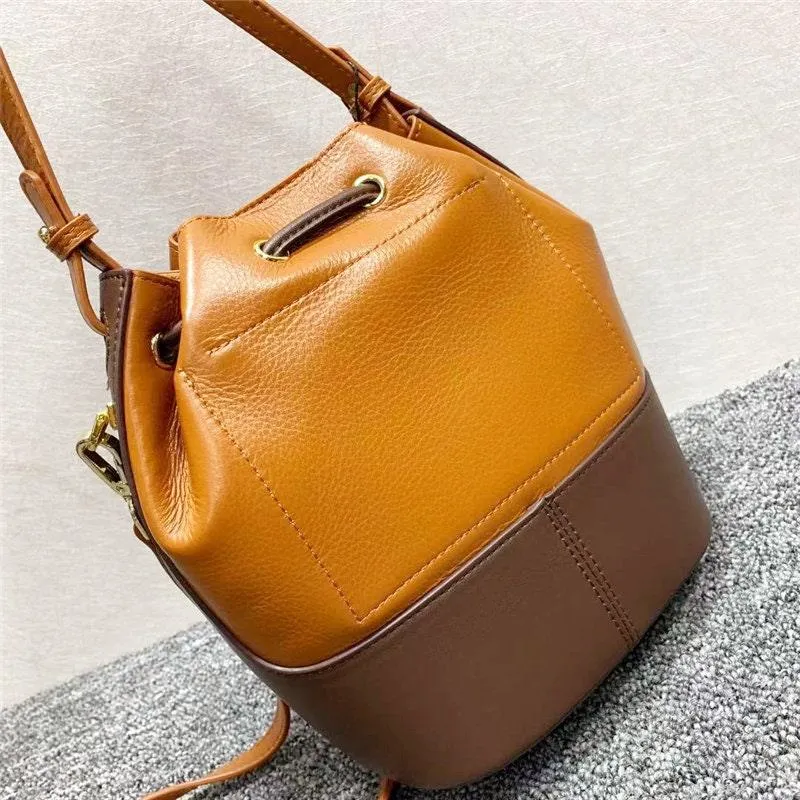 Women Leather Bucket Bag, Women Chic Distressed Leather Shoulder Bag, Women Leather Crossbody dark brown and Black Bucket Women Pouch Bag