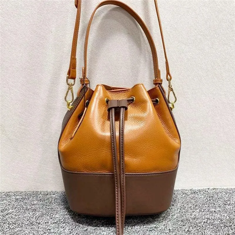 Women Leather Bucket Bag, Women Chic Distressed Leather Shoulder Bag, Women Leather Crossbody dark brown and Black Bucket Women Pouch Bag