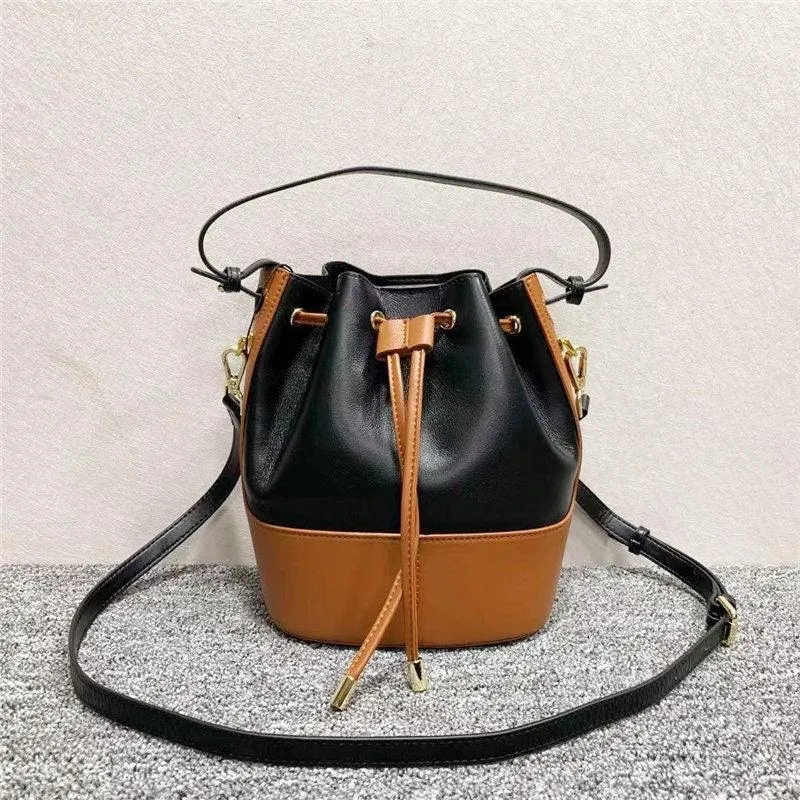 Women Leather Bucket Bag, Women Chic Distressed Leather Shoulder Bag, Women Leather Crossbody dark brown and Black Bucket Women Pouch Bag