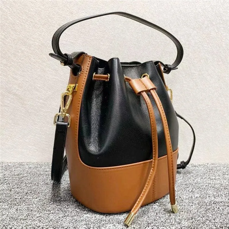 Women Leather Bucket Bag, Women Chic Distressed Leather Shoulder Bag, Women Leather Crossbody dark brown and Black Bucket Women Pouch Bag