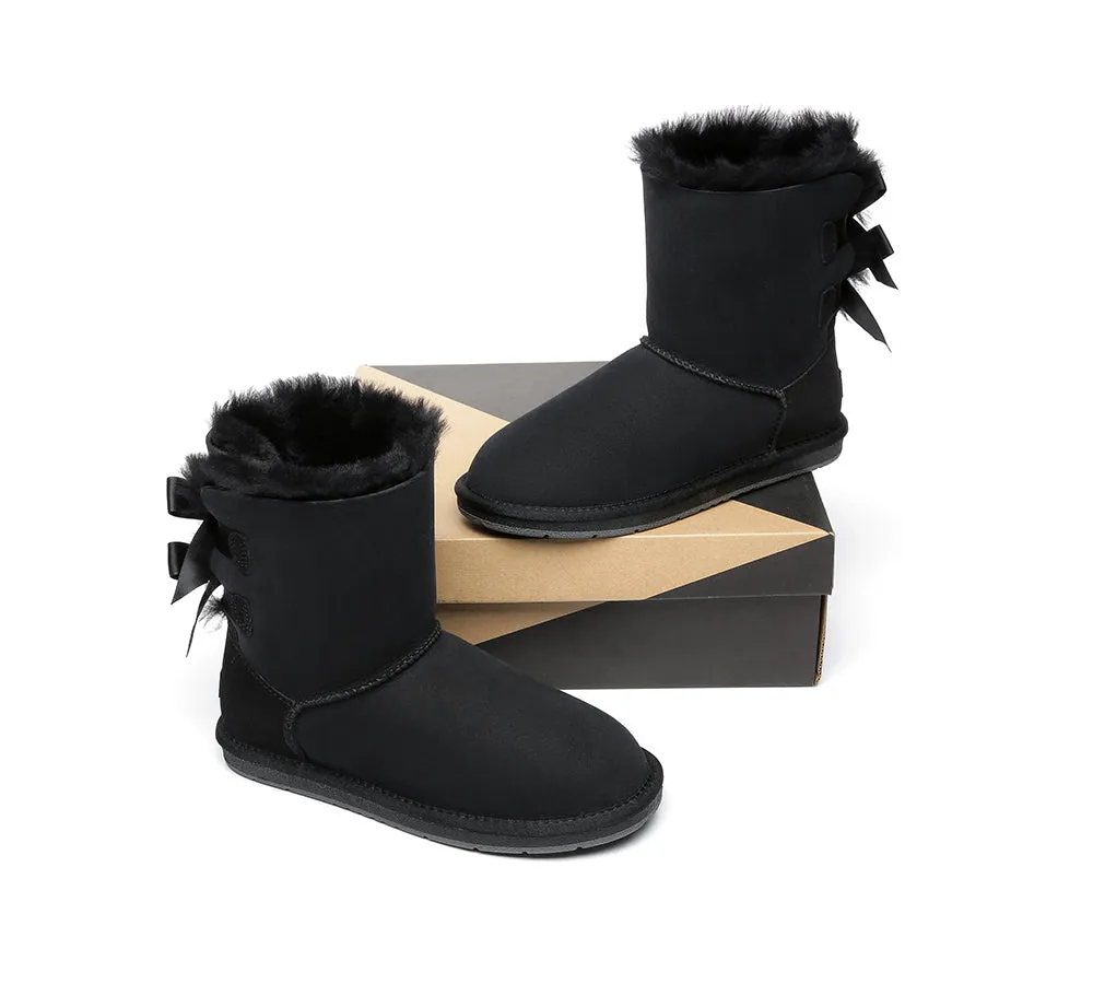 Women Short Boots With Double Back Bow