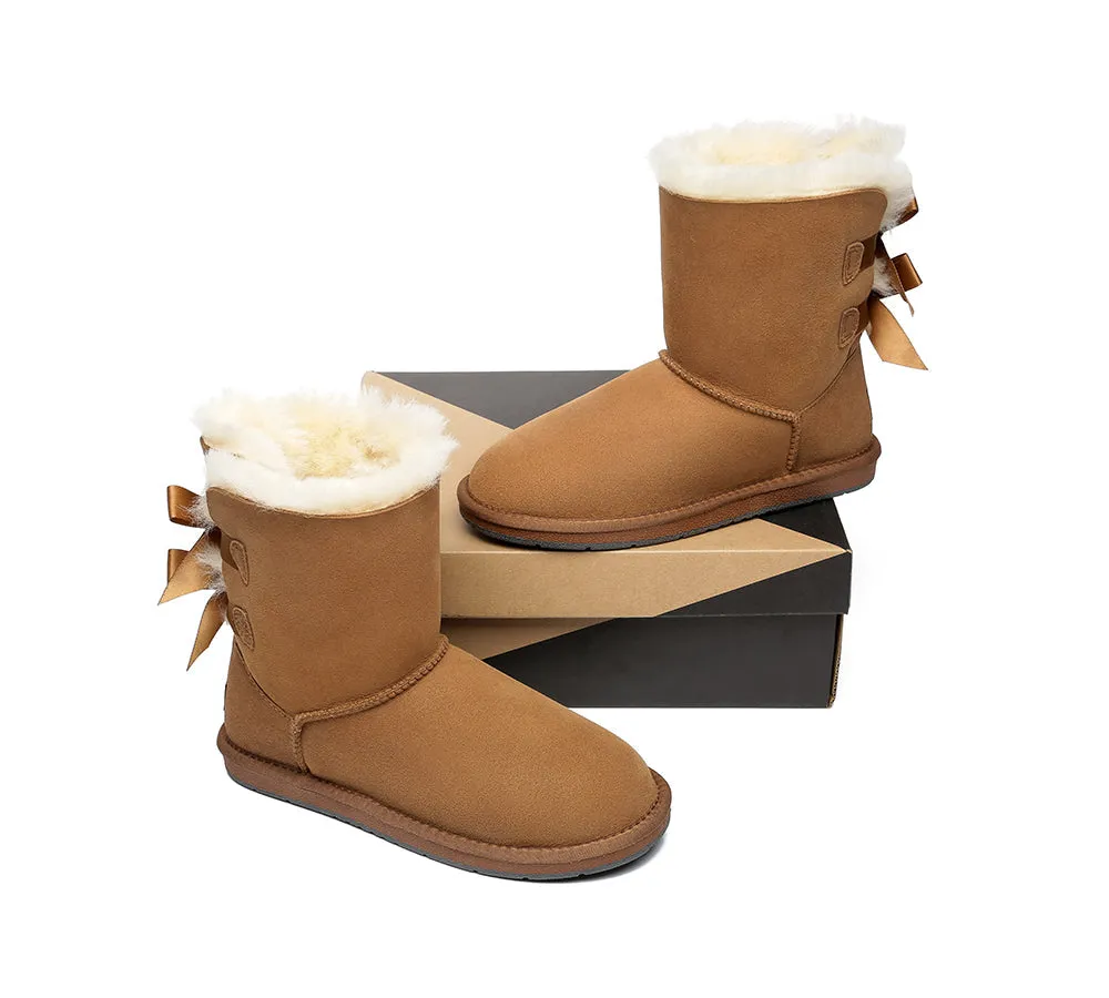 Women Short Boots With Double Back Bow