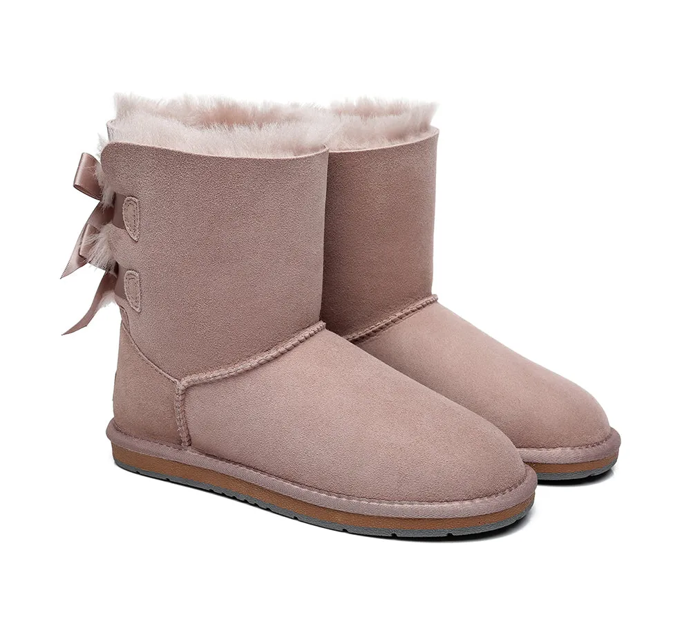 Women Short Boots With Double Back Bow