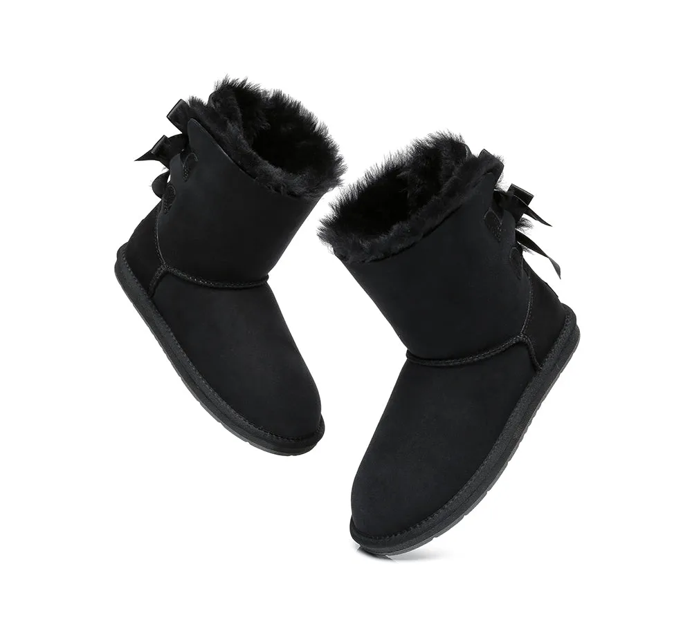 Women Short Boots With Double Back Bow