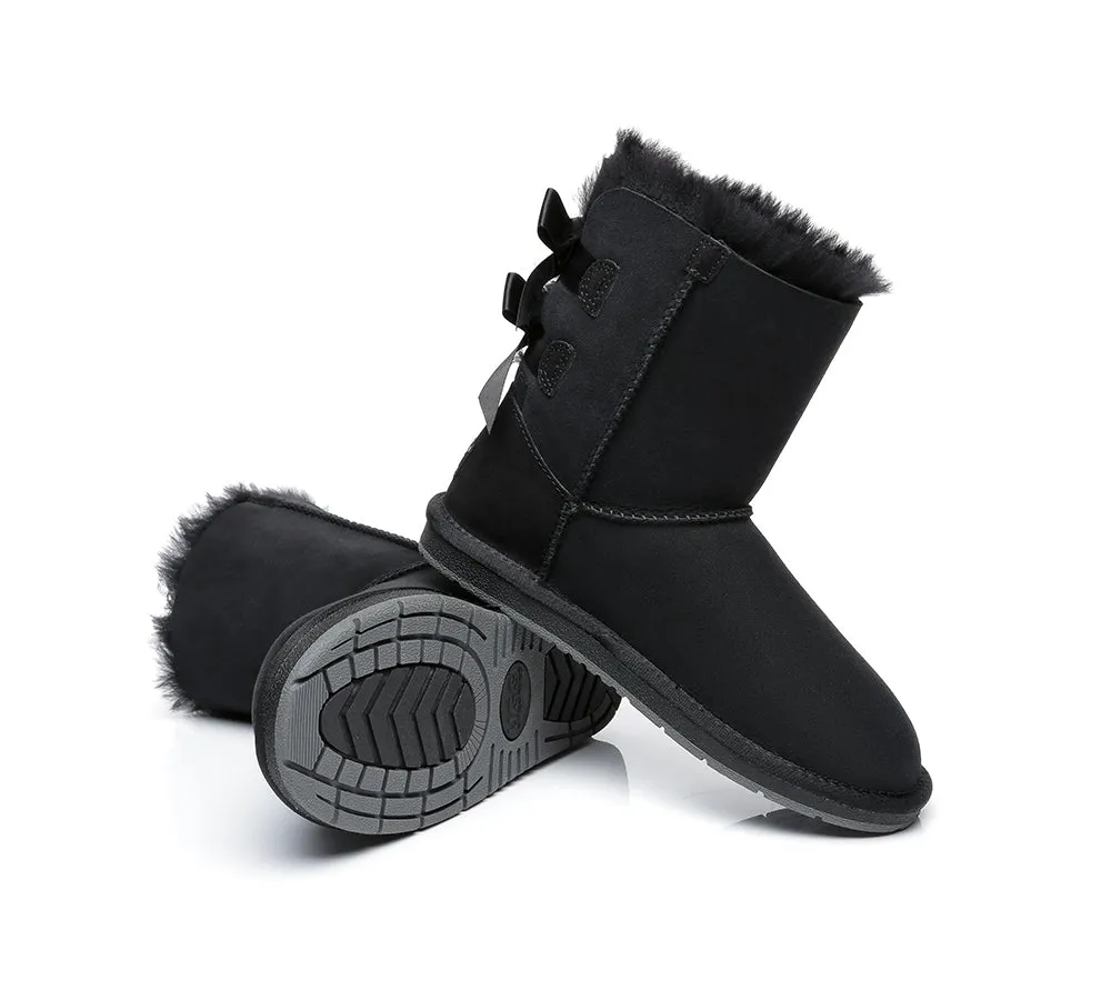 Women Short Boots With Double Back Bow