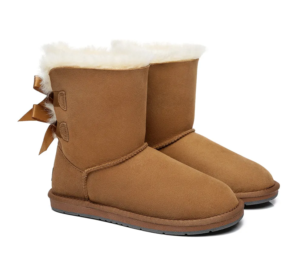 Women Short Boots With Double Back Bow