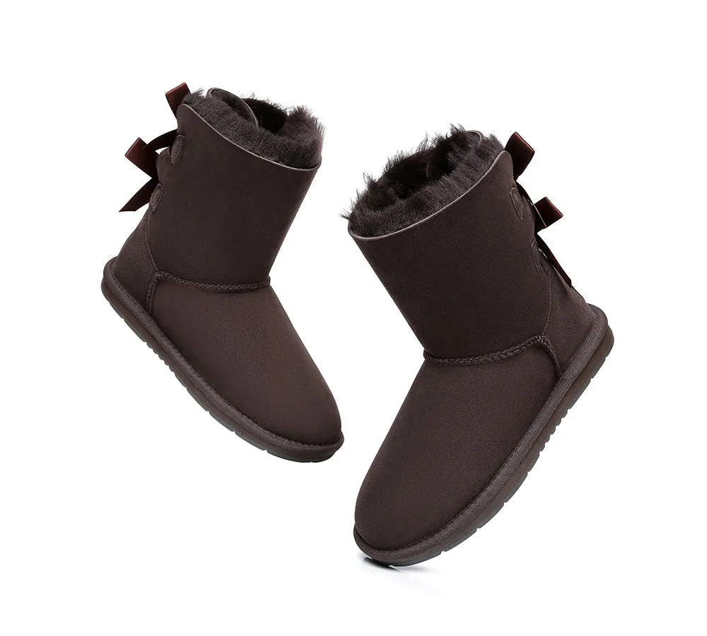 Women Short Boots With Double Back Bow