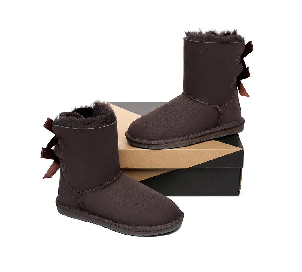 Women Short Boots With Double Back Bow