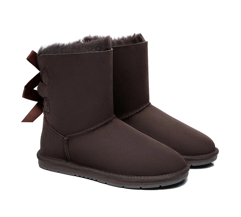 Women Short Boots With Double Back Bow