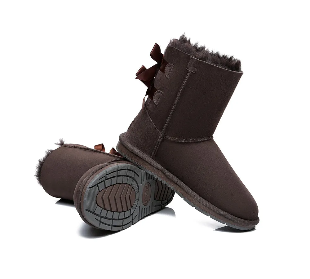 Women Short Boots With Double Back Bow