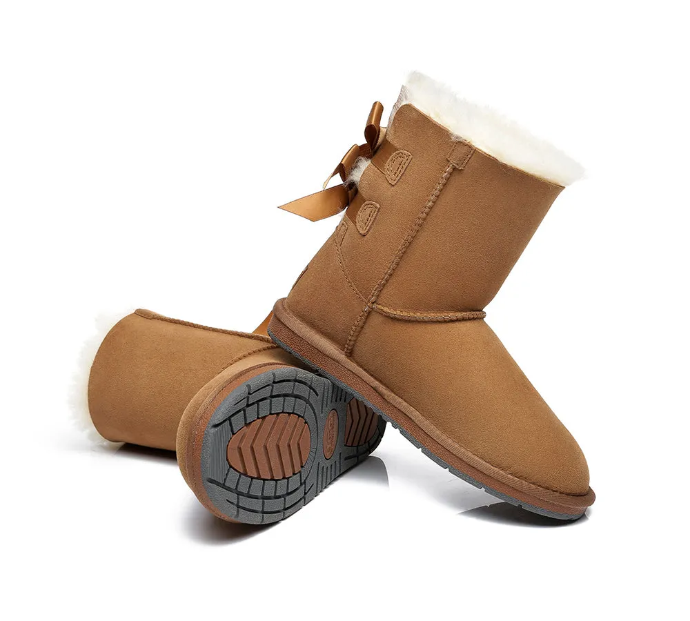 Women Short Boots With Double Back Bow