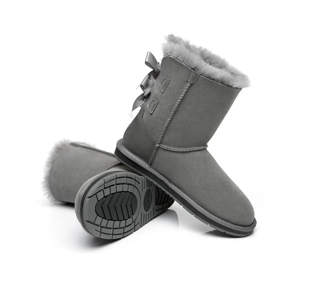 Women Short Boots With Double Back Bow