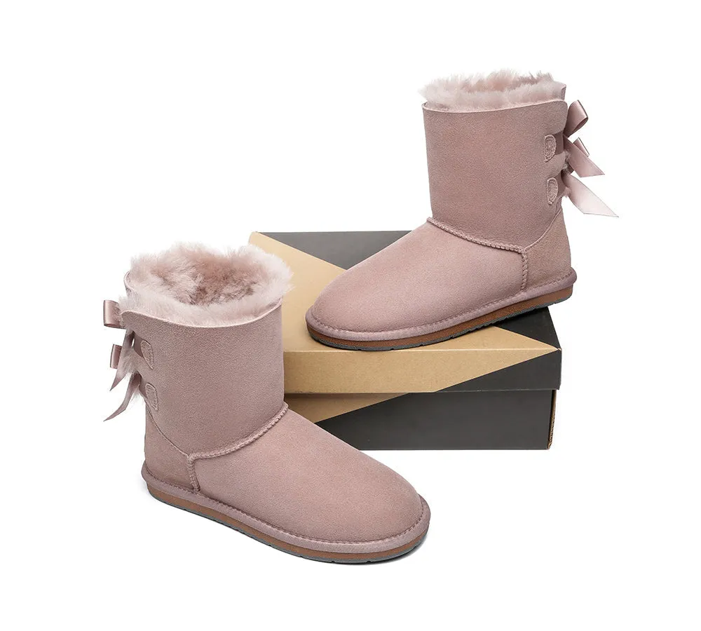 Women Short Boots With Double Back Bow